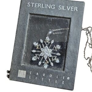 Carole‎ Little Snowflake Rhinestones Pendant Necklace Sterling Silver 925 Italy